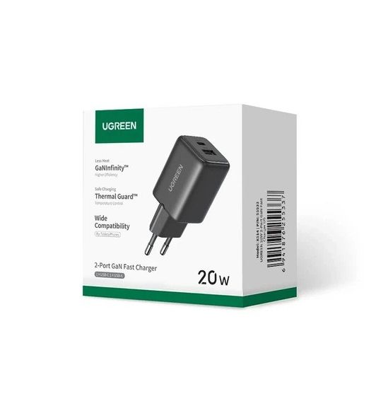 Мережевий зарядний пристрій UGREEN X514 20W 2-Port GaN Fast Charger EU White