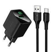 Мережевий зарядний пристрій з кабелем HOCO CS111A Lounge single-port 22.5W multi-protocol charger set(Type-C) Black