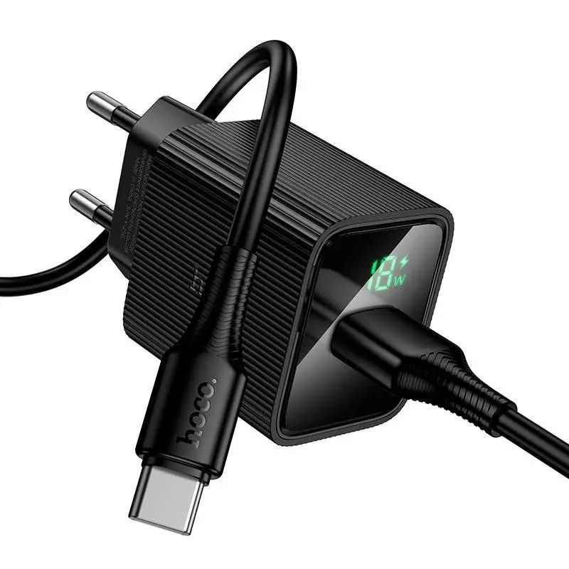Мережевий зарядний пристрій з кабелем HOCO CS111A Lounge single-port 22.5W multi-protocol charger set(Type-C) Black