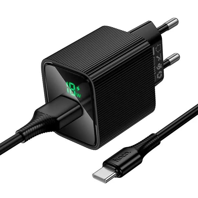 Мережевий зарядний пристрій з кабелем HOCO CS111A Lounge single-port 22.5W multi-protocol charger set(Type-C) Black