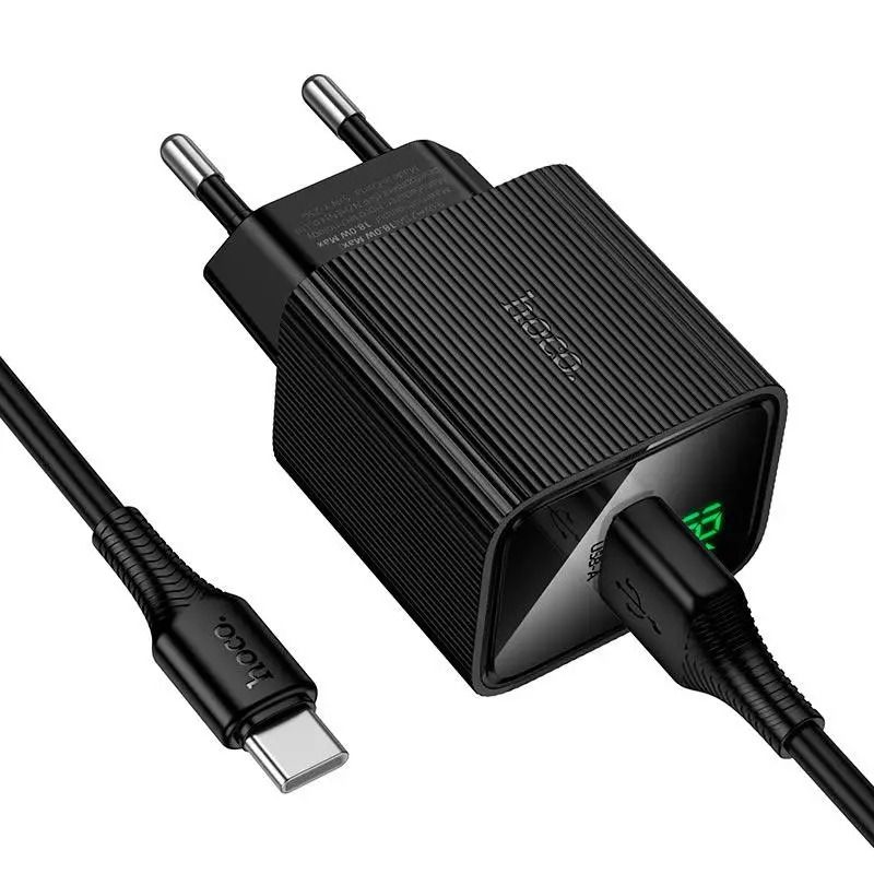 Мережевий зарядний пристрій з кабелем HOCO CS111A Lounge single-port 22.5W multi-protocol charger set(Type-C) Black
