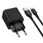 Мережевий зарядний пристрій з кабелем HOCO CS111A Lounge single-port 22.5W multi-protocol charger set(Type-C) Black