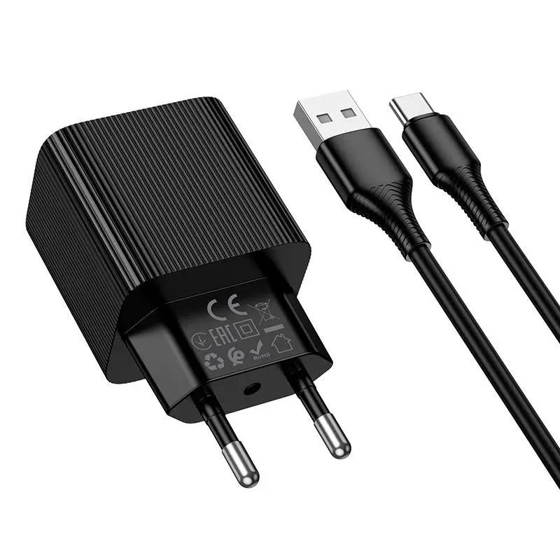 Мережевий зарядний пристрій з кабелем HOCO CS111A Lounge single-port 22.5W multi-protocol charger set(Type-C) Black