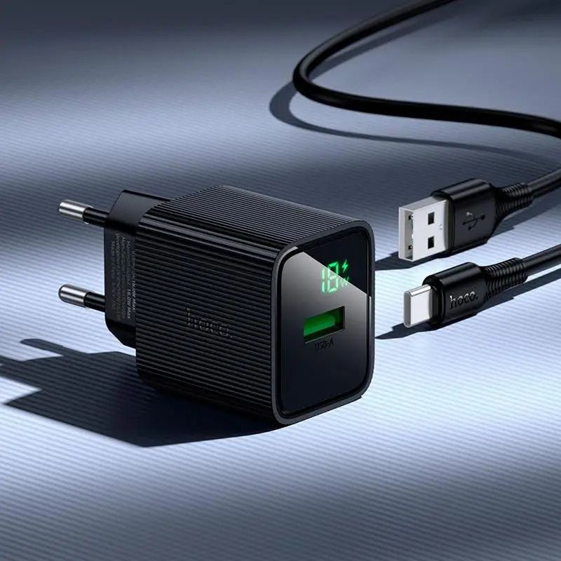 Мережевий зарядний пристрій з кабелем HOCO CS111A Lounge single-port 22.5W multi-protocol charger set(Type-C) Black