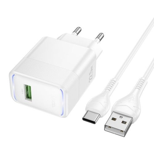 Мережевий зарядний пристрій з кабелем HOCO CS111A Lounge single-port 22.5W multi-protocol charger set(Type-C) White