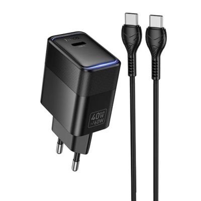 Мережевий зарядний пристрій з кабелем HOCO CS113A Lounge single port PD40W charger White