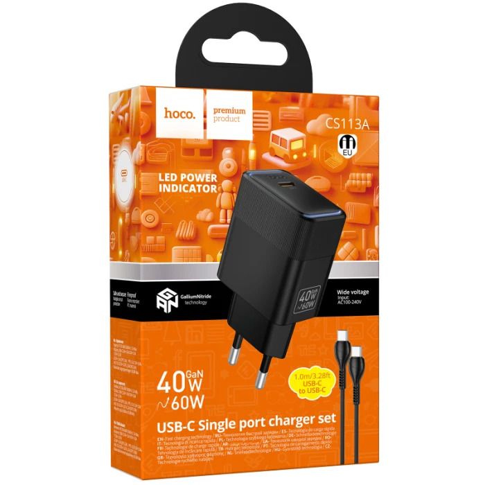 Мережевий зарядний пристрій з кабелем HOCO CS113A Lounge single port PD40W charger White