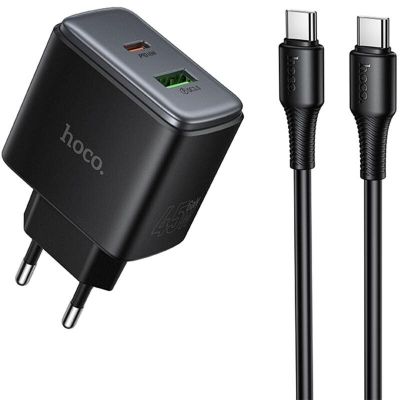 Мережевий зарядний пристрій HOCO C158A Upgrade PD45W(1C1A) charger(EU) Black