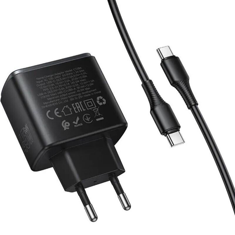 Мережевий зарядний пристрій HOCO C158A Upgrade PD45W(1C1A) charger(EU) Black