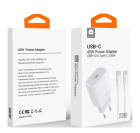 Мережевий зарядний пристрій з кабелем WUW-T108 PD 40W charger with C-C cable