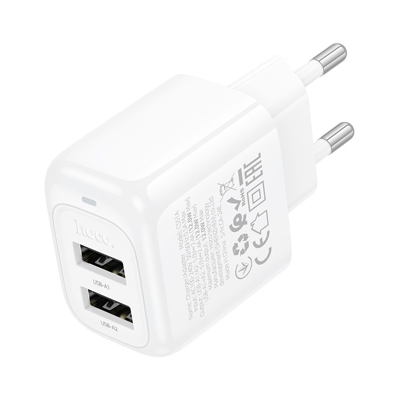 Мережевий зарядний пристрій HOCO CS51A Surplus dual-port charger(EU) White