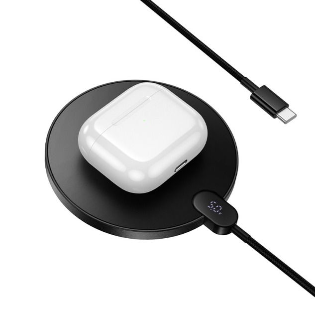 Бездротовий зарядний пристрій HOCO CW62 Peak desktop wireless fast charger with digital display and cable Black