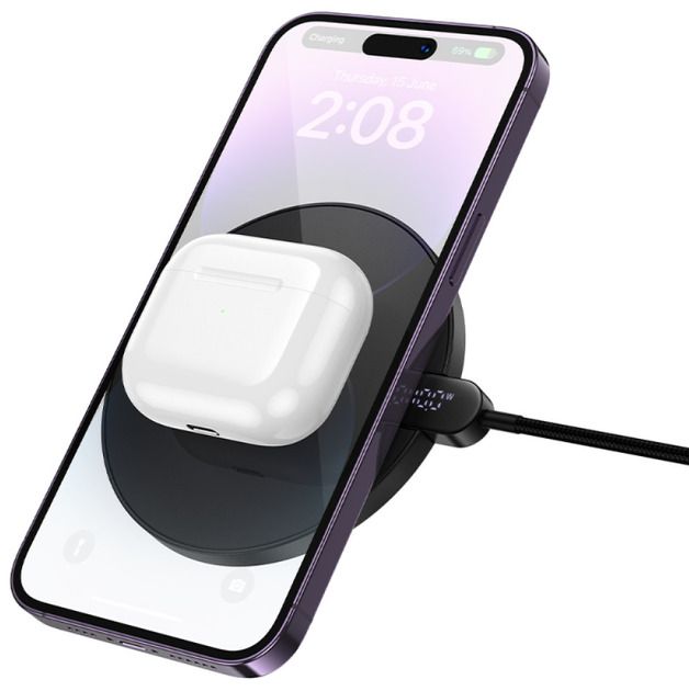 Бездротовий зарядний пристрій HOCO CW62 Peak desktop wireless fast charger with digital display and cable Black