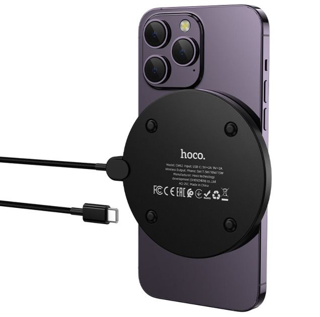Бездротовий зарядний пристрій HOCO CW62 Peak desktop wireless fast charger with digital display and cable Black