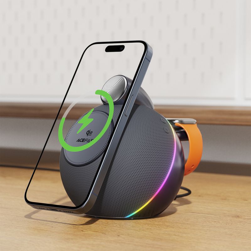 Портативна колонка ACEFAST K10 Air speaker with wireless charger Metal Grey