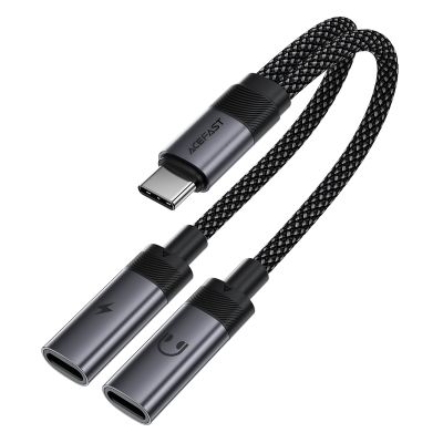 Аудіокабель ACEFAST J14 USB-C 2-in-1 charging audio adapter Black