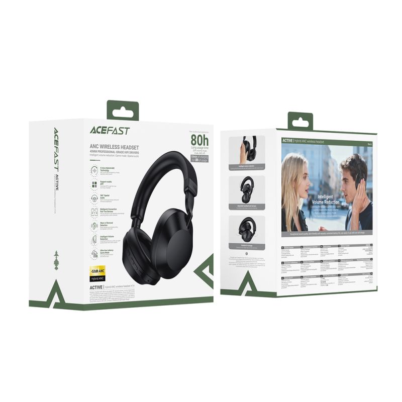 Бездротові накладні навушники ACEFAST H14 hybrid ANC wireless headset Black