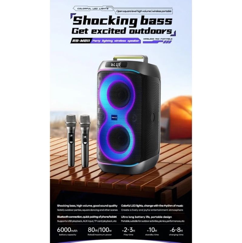 Колонка "REMAX Party lighting Wireless Portable Speaker 80W RB-MB11" Black