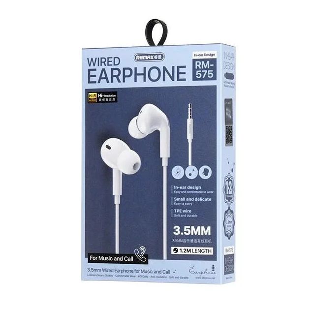 Навушники дротові REMAX Wired Earphones for Music and Call  RM-575/a/i( 3.5mm) White