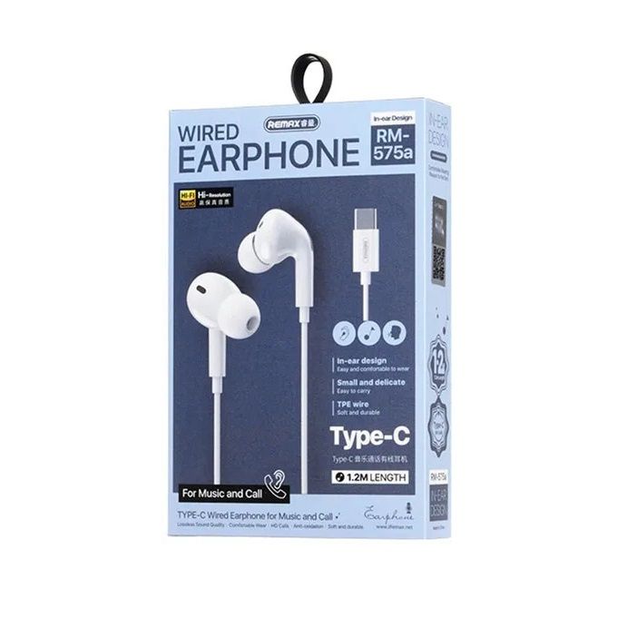 Навушники дротові REMAX Wired Earphones for Music and Call  RM-575/a/i  (Type-C) White