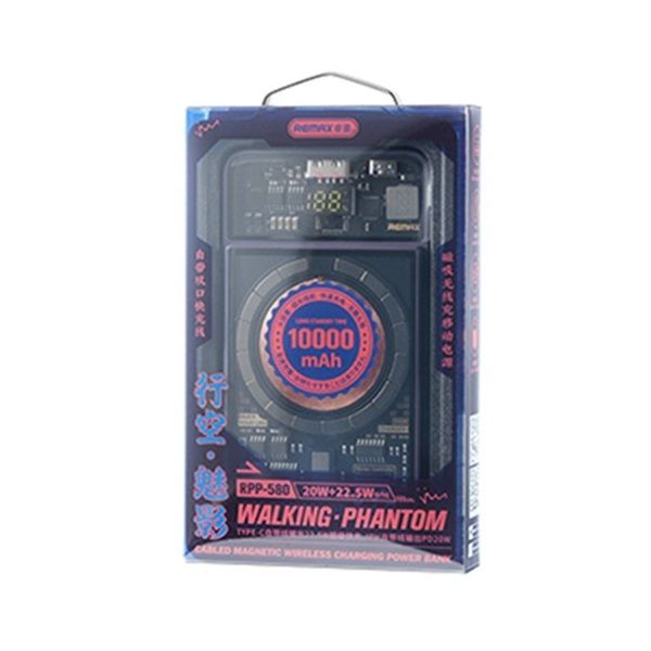 Зовнішній акумулятор REMAX Walking·Phantom Series PD20W+QC22.5W Cabled Magnetic Wireless Charging Power Bank 10000mAh RPP-580 Black