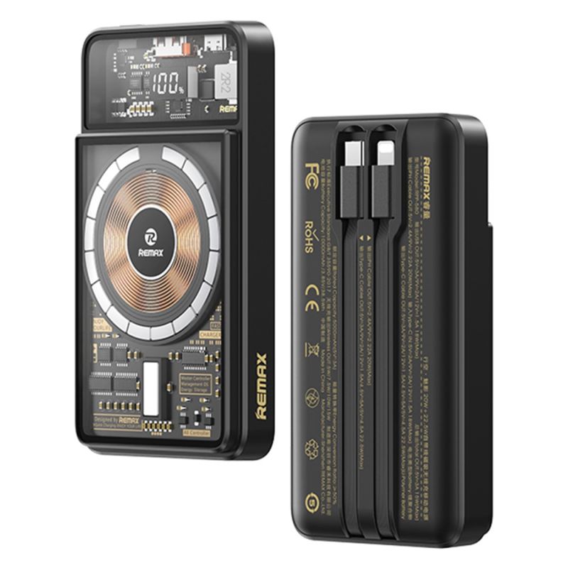 Зовнішній акумулятор REMAX Walking·Phantom Series PD20W+QC22.5W Cabled Magnetic Wireless Charging Power Bank 10000mAh RPP-580 Black