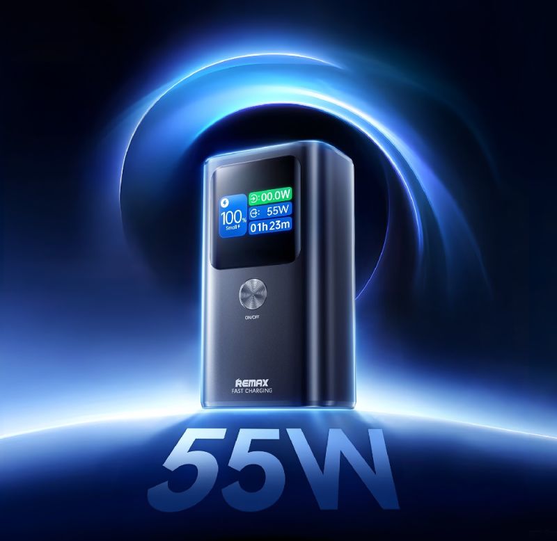 Зовнішній акумулятор REMAX Dinba 55W+22.5W PD+QC color screen aluminum alloy fast charging power bank 10000mAh FP-7 Grey