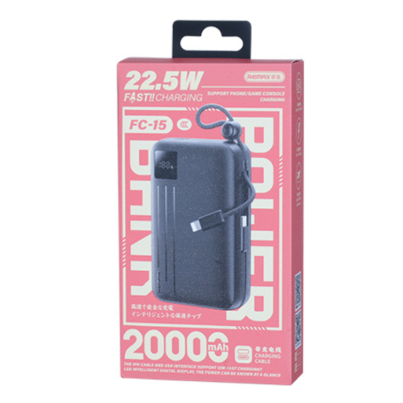 Зовнішній акумулятор REMAX 22.5W Dual cables fast charging power bank 20000mAh FC-15 Black