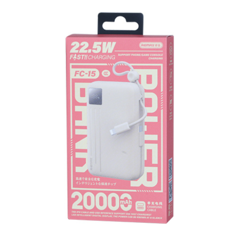 Зовнішній акумулятор REMAX 22.5W Dual cables fast charging power bank 20000mAh FC-15 Beige