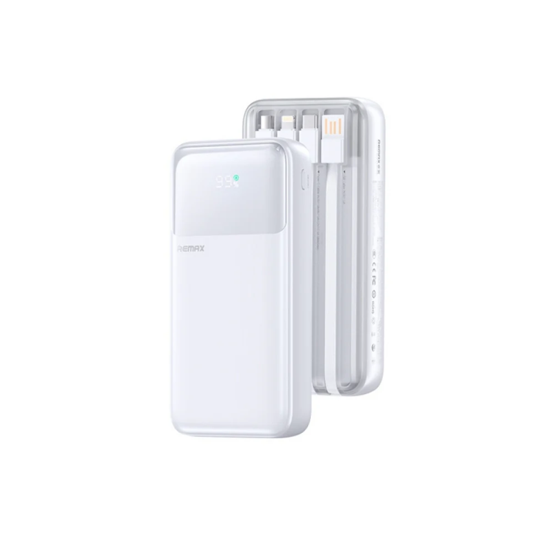 Зовнішній акумулятор REMAX 20W+22.5W with 3 Fast Charging Cable Power Bank 20000mAh FCP-2 White