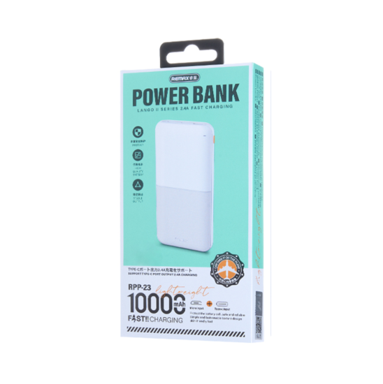 Зовнішній акумулятор REMAX Lango II Series 2.4A Power Bank 10000mAh RPP-23 White