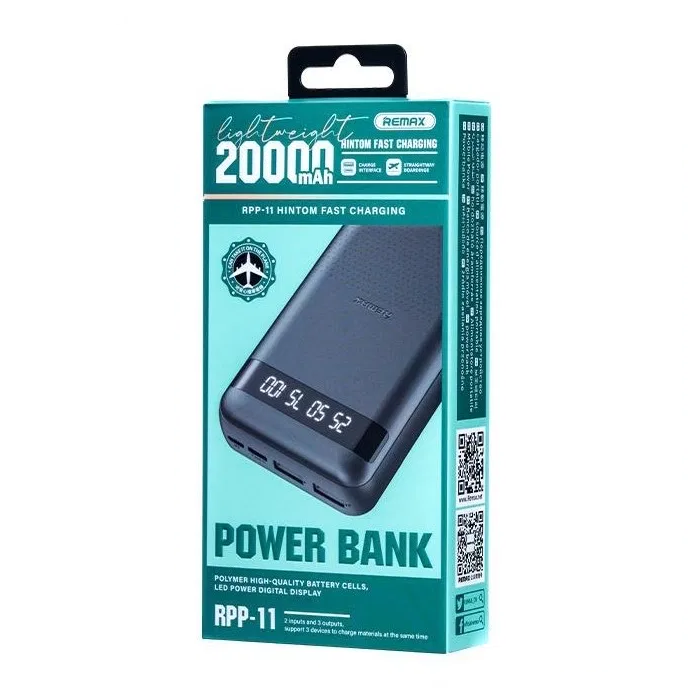 Зовнішній акумулятор REMAX Hintom 2.4A Fast Charging Power Bank 20000mAh RPP-11 Black