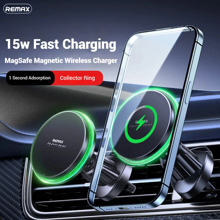 Автотримач для телефона з БЗП REMAX MagSafe Magnetic 15W Wireless Charging Car Mount RM-C01 Black