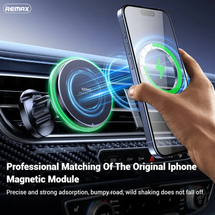 Автотримач для телефона з БЗП REMAX MagSafe Magnetic 15W Wireless Charging Car Mount RM-C01 Black