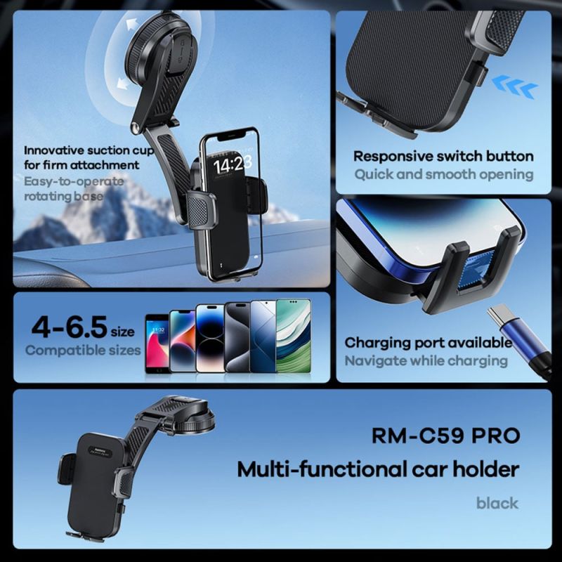 Автотримач для телефона REMAX Multi-functional Car holder RM-C59 PRO Black