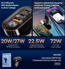 Автомобільний зарядний пристрій REMAX Cybo Series 72W PD+QC 1A+2C Transparent Fast Car Charger with Digital Display  RCC351 Black