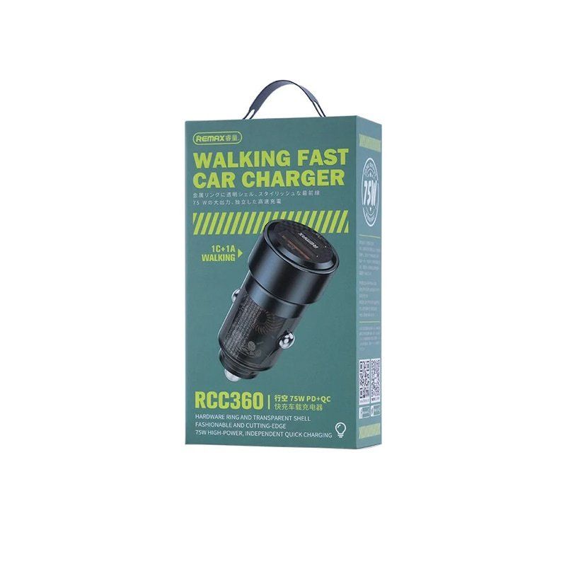 Автомобільний зарядний пристрій REMAX Walking Series 75W PD+QC 1C+1A Fast Car Charger RCC360 Black