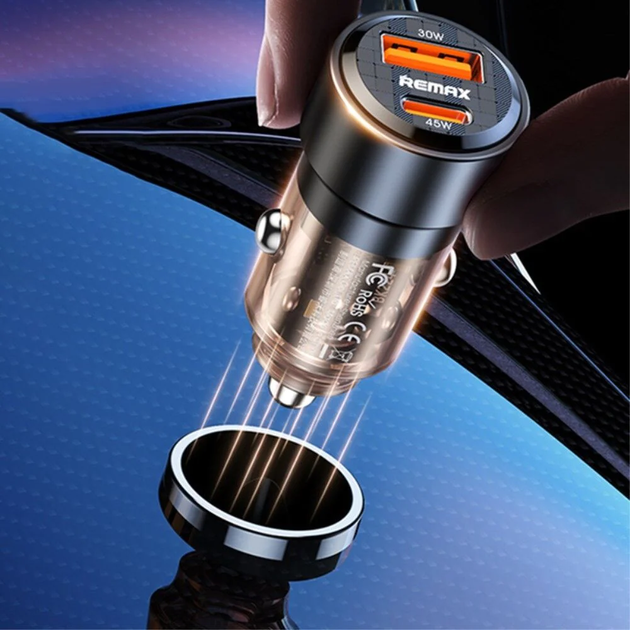 Автомобільний зарядний пристрій REMAX Walking Series 75W PD+QC 1C+1A Fast Car Charger RCC360 Black