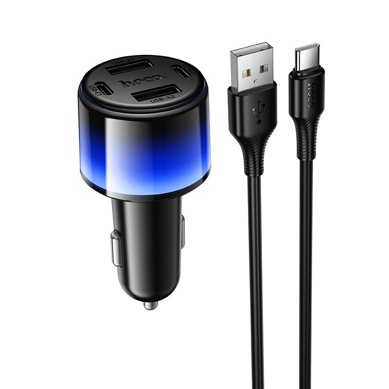 Автомобільний зарядний пристрій HOCO Z69 Vivido 24W(2C2A) car charger set(Type-C) Black
