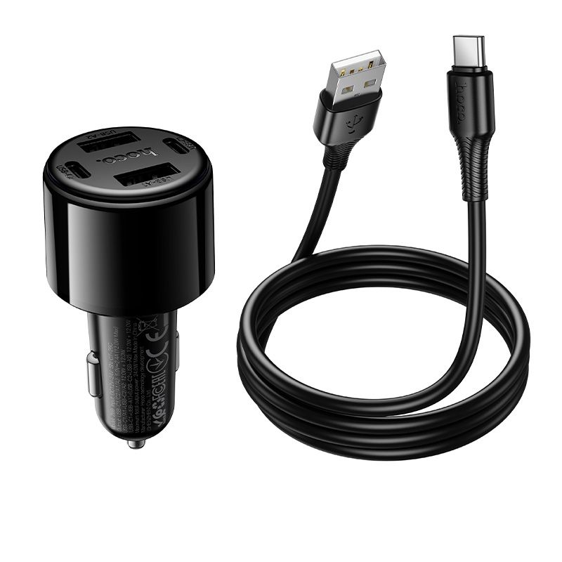 Автомобільний зарядний пристрій HOCO Z69 Vivido 24W(2C2A) car charger set(Type-C) Black