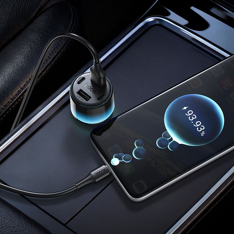 Автомобільний зарядний пристрій HOCO Z69 Vivido 24W(2C2A) car charger set(Type-C) Black