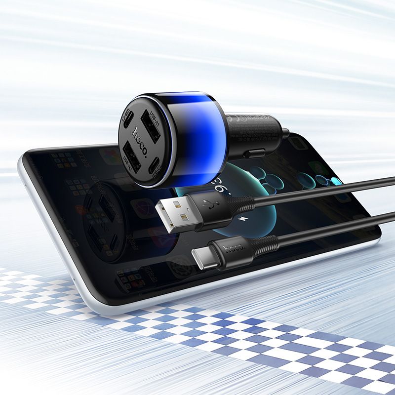 Автомобільний зарядний пристрій HOCO Z69 Vivido 24W(2C2A) car charger set(Type-C) Black