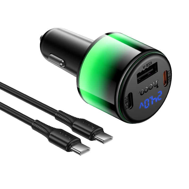 Автомобільний зарядний пристрій HOCO Z69A Vivido PD37W(2C1A) car charger with digital display set(C to C) Black