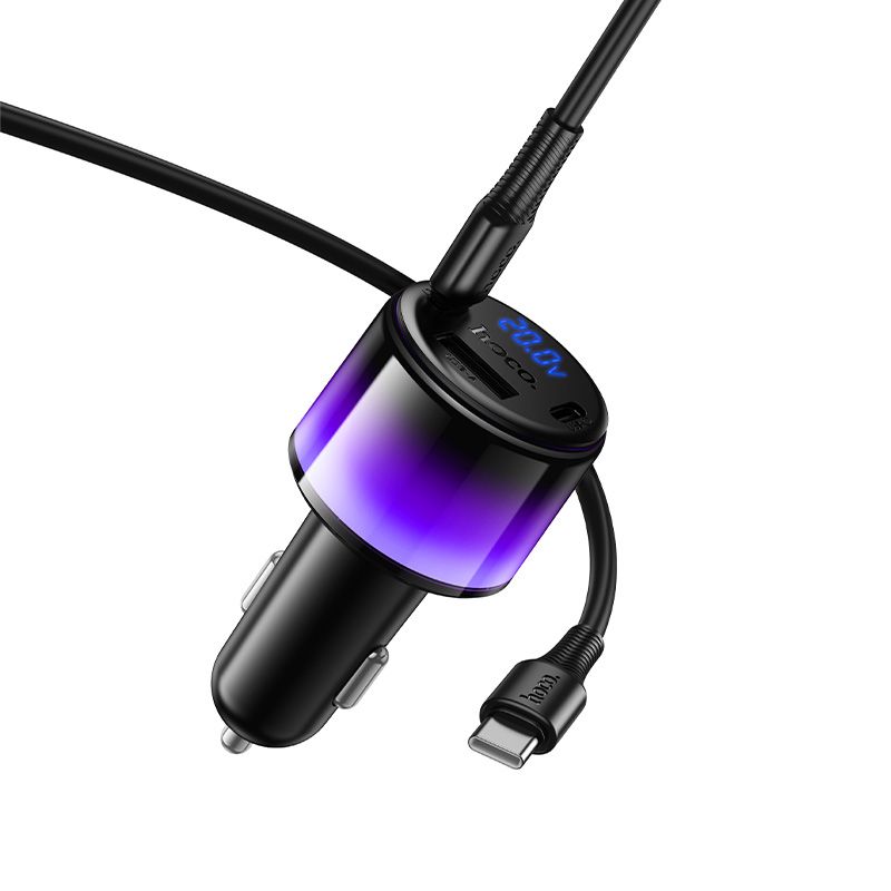Автомобільний зарядний пристрій HOCO Z69A Vivido PD37W(2C1A) car charger with digital display set(C to C) Black