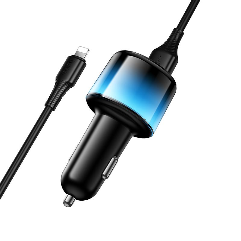 Автомобільний зарядний пристрій HOCO Z69 Vivido 24W(2C2A) car charger set(iP) Black