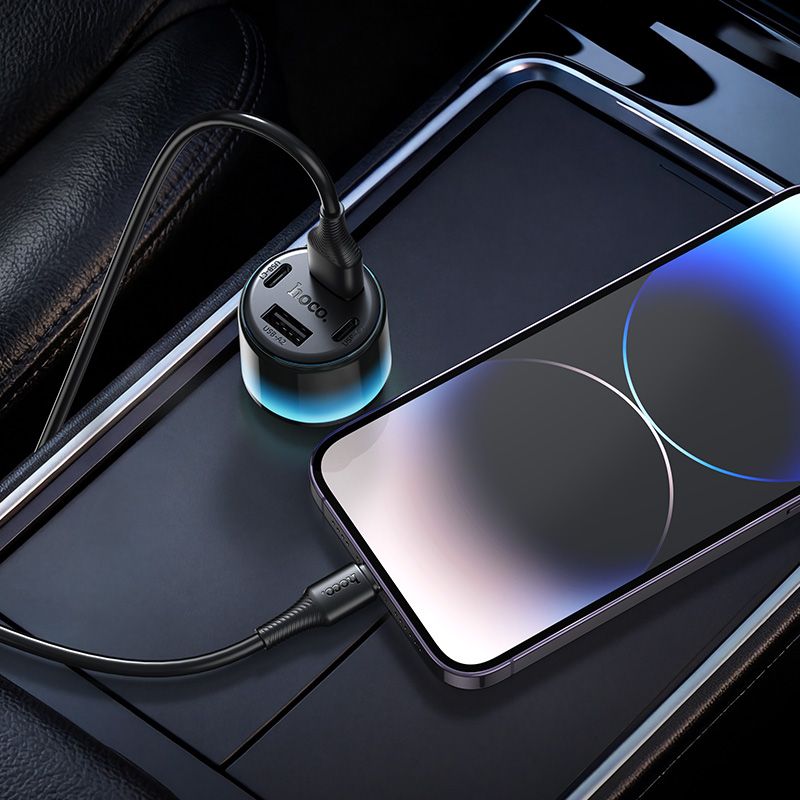 Автомобільний зарядний пристрій HOCO Z69 Vivido 24W(2C2A) car charger set(iP) Black