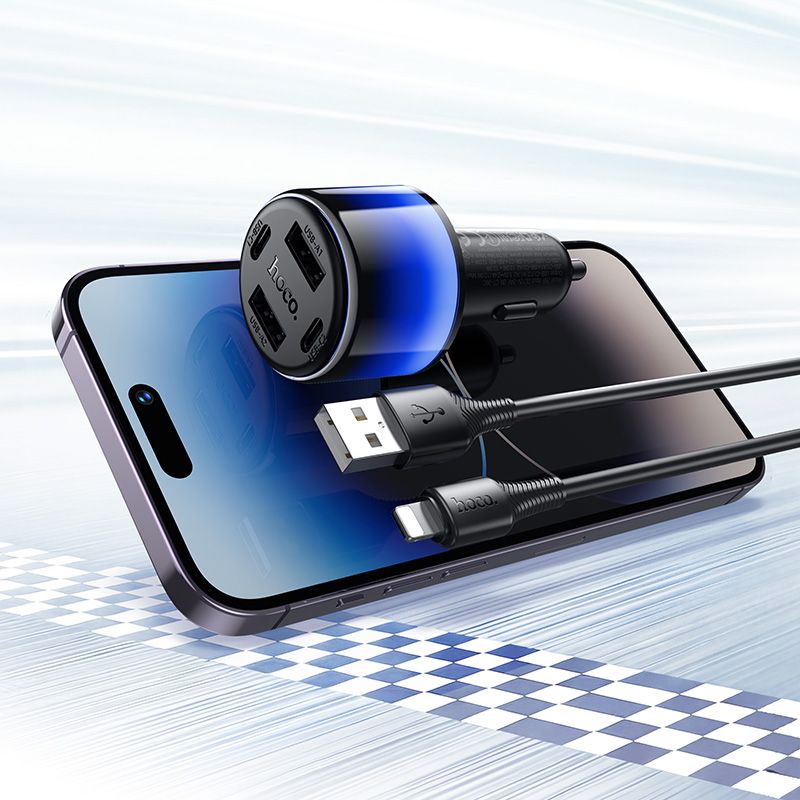 Автомобільний зарядний пристрій HOCO Z69 Vivido 24W(2C2A) car charger set(iP) Black