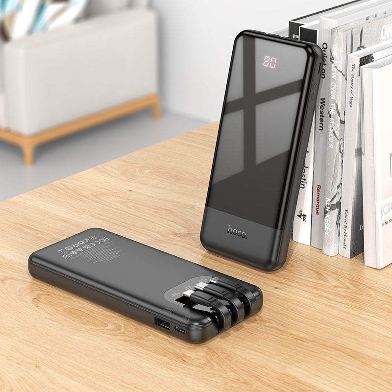 Зовнішній акумулятор HOCO J114 Charger power bank with cable and digital display(10000mAh) Black