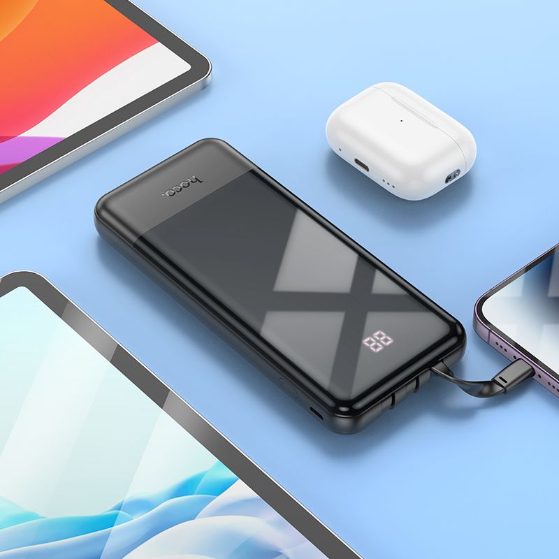 Зовнішній акумулятор HOCO J114 Charger power bank with cable and digital display(10000mAh) Black