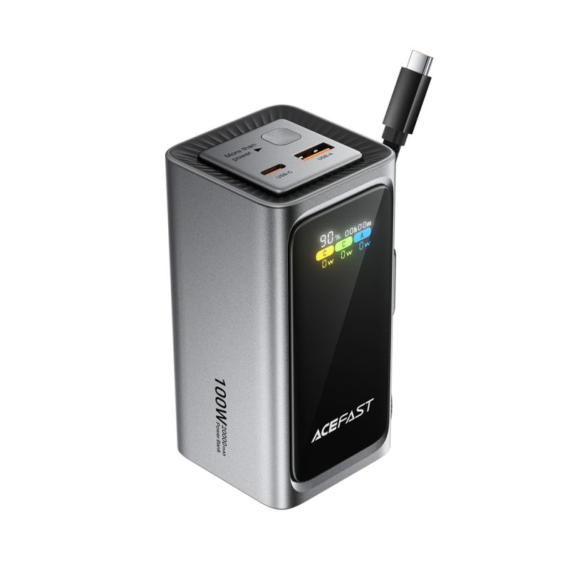 Зовнішній акумулятор ACEFAST M33-20000 100W fast charging power bank with cable and TFT display metal gray